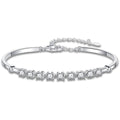 Graduated Round Moissanite Bangle Bracelet in White Gold-Plated S925 sterling silver white background product photo showing bracelet shape and moissanite setting