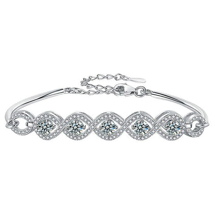 Five-Stone Round Moissanite Bangle Bracelet with CZ in White Gold-Plated S925 sterling silver white background product photo showing bracelet shape and moissanite setting