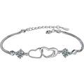 Double Heart Round Moissanite Bracelet in White Gold-Plated S925 sterling silver white background product photo showing bracelet shape and moissanite setting