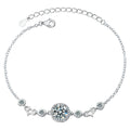 Round Moissanite Charm Bracelet with CZ in White Gold-Plated S925 sterling silver white background product photo showing bracelet shape and moissanite setting