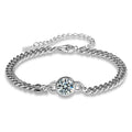 Round Moissanite Beaded Cuban Chain Bracelet in White Gold-Plated S925 sterling silver white background product photo showing bracelet shape and moissanite setting