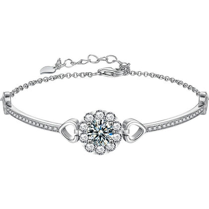 Sunflower Round Moissanite Bracelet with CZ in White Gold-Plated S925 sterling silver white background product photo showing bracelet shape and moissanite setting