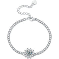 Sunflower Round Moissanite Tennis Bracelet with CZ in White Gold-Plated S925 sterling silver white background product photo showing bracelet shape and moissanite setting