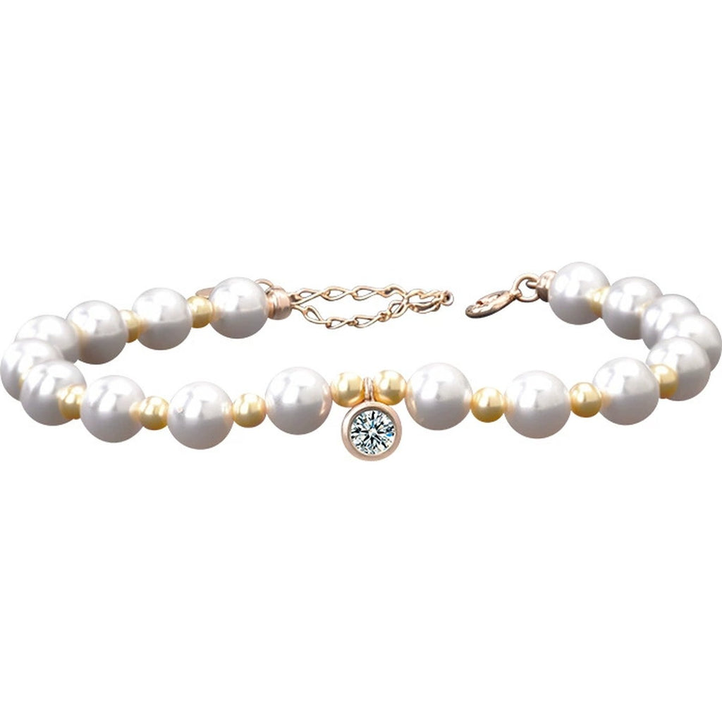 Round Moissanite Beaded Bracelet in Yellow Gold-Plated S925 sterling silver white background product photo showing bracelet shape and moissanite setting