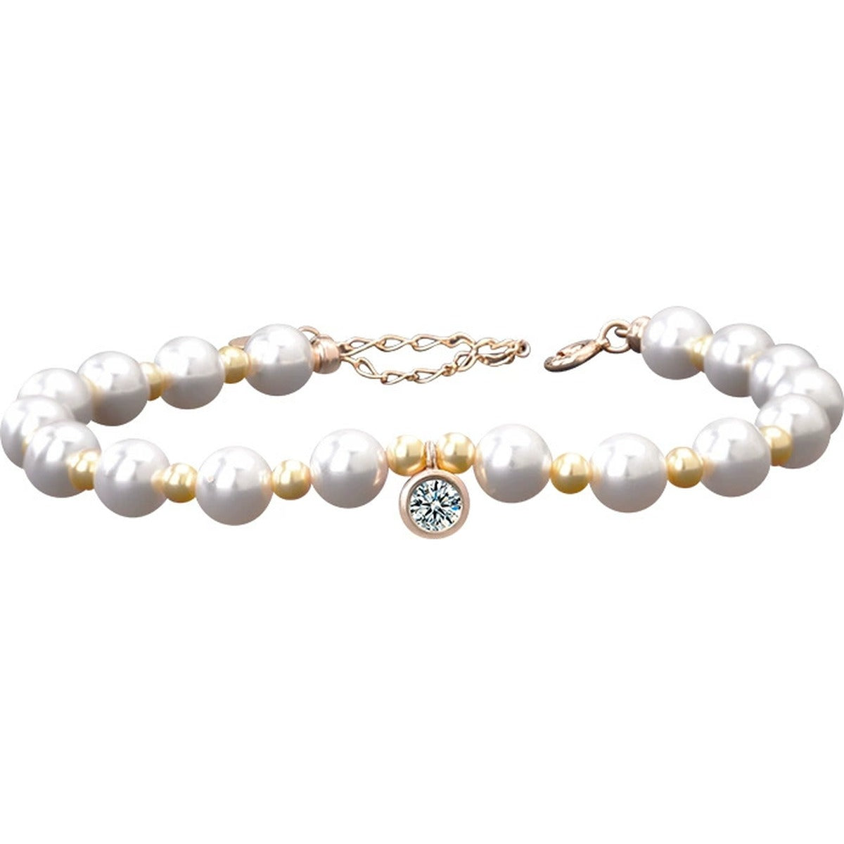 Round Moissanite Beaded Bracelet in Yellow Gold-Plated S925 sterling silver white background product photo showing bracelet shape and moissanite setting