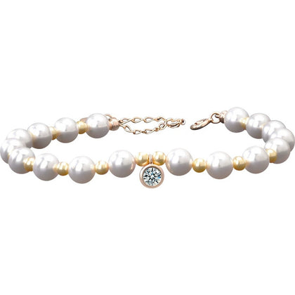 Round Moissanite Beaded Bracelet in Yellow Gold-Plated S925 sterling silver white background product photo showing bracelet shape and moissanite setting