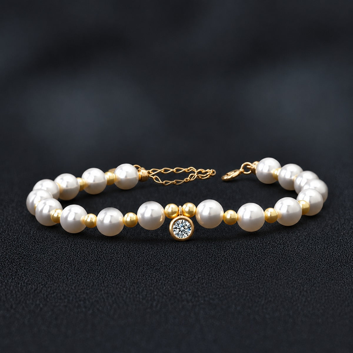 Round Moissanite Beaded Bracelet in Yellow Gold-Plated S925 sterling silver styled product scene showing stone sparkle and chain detail