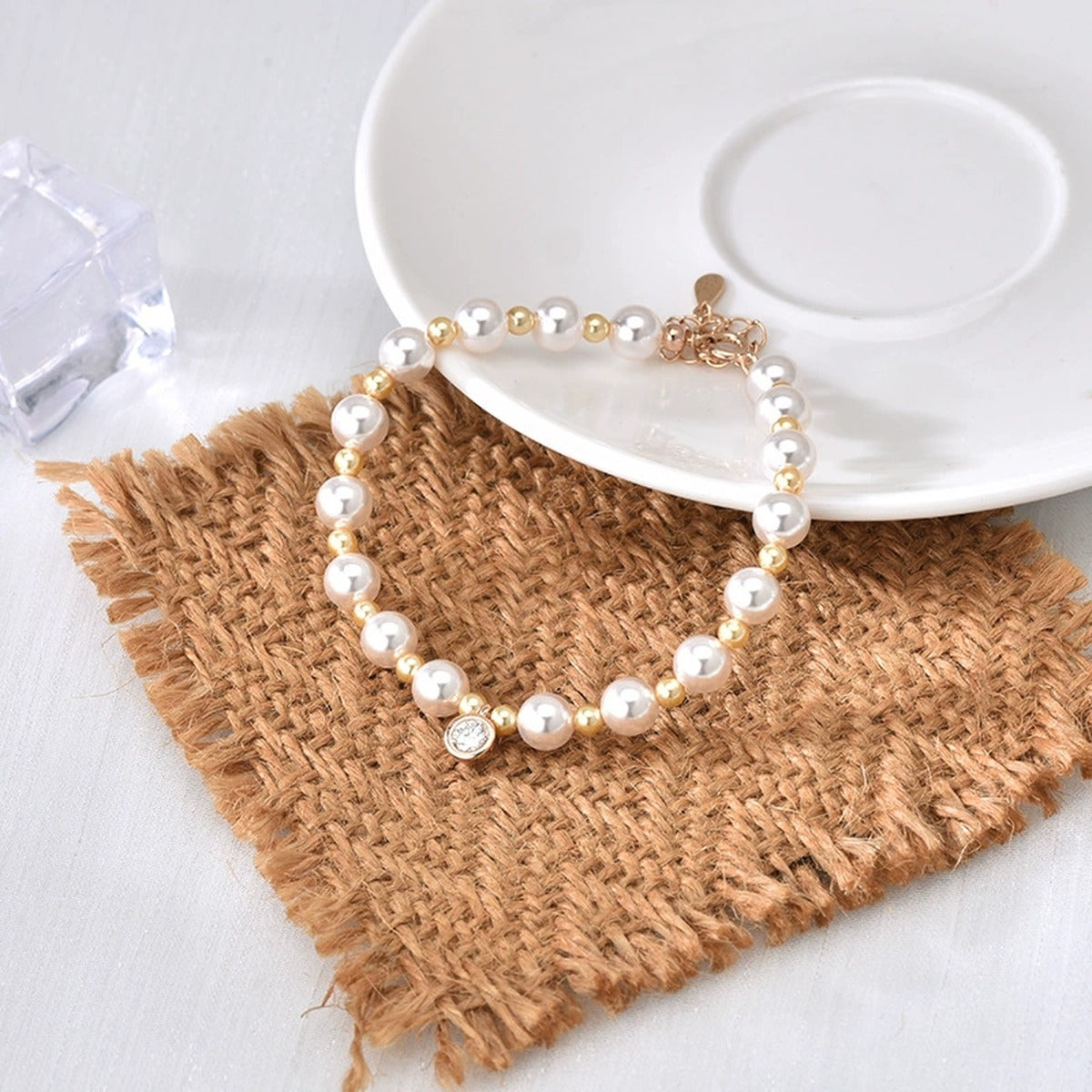 Round Moissanite Beaded Bracelet in Yellow Gold-Plated S925 sterling silver additional product photo showing finish and setting