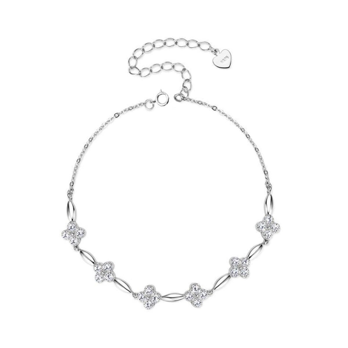 Five-Clover Round Moissanite Charm Bracelet in Gold-Plated S925 sterling silver styled product scene showing stone sparkle and chain detail