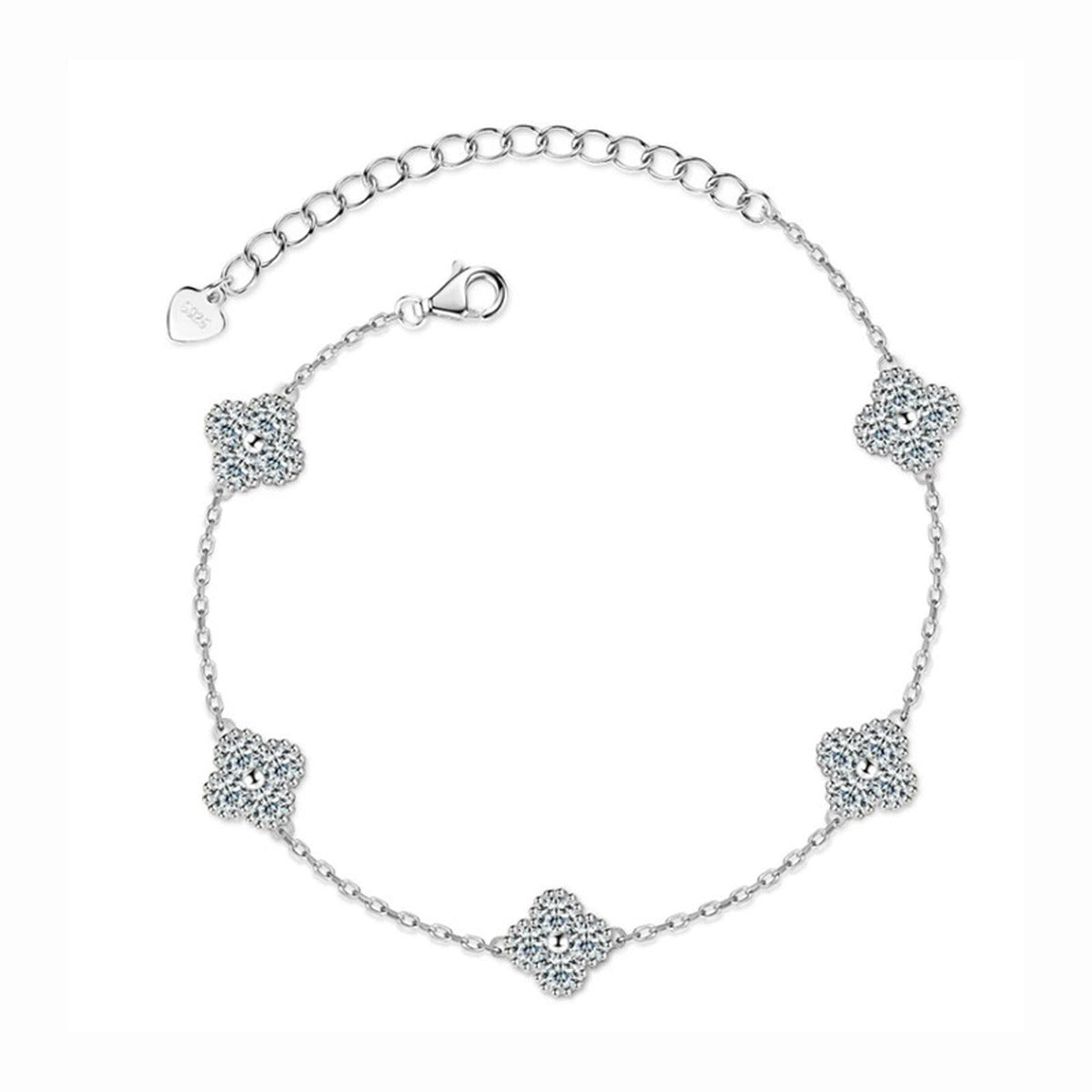 Five-Clover Round Moissanite Bracelet in Gold-Plated S925 sterling silver styled product scene showing stone sparkle and chain detail