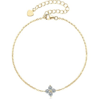 Clover Round Moissanite Charm Bracelet in Gold-Plated S925 sterling silver white background product photo showing bracelet shape and moissanite setting