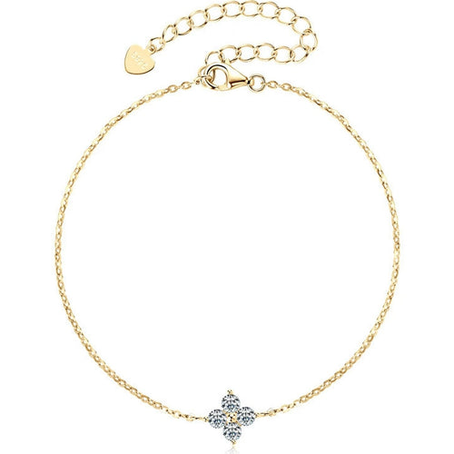 Clover Round Moissanite Charm Bracelet in Gold-Plated S925 sterling silver white background product photo showing bracelet shape and moissanite setting