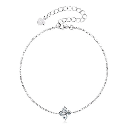 Clover Round Moissanite Charm Bracelet in Gold-Plated S925 sterling silver styled product scene showing stone sparkle and chain detail