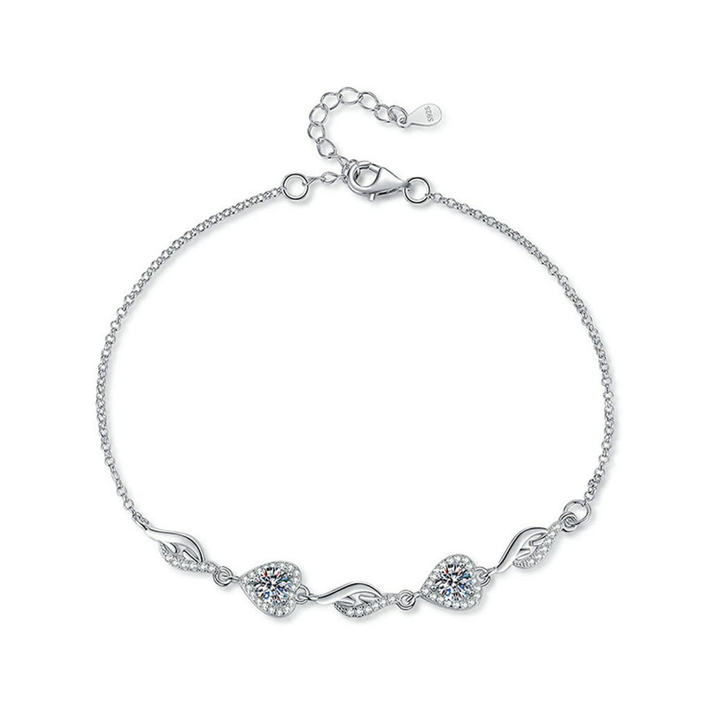 Heart and Butterfly Round Moissanite Bracelet with CZ in Gold-Plated S925 sterling silver styled product scene showing stone sparkle and chain detail