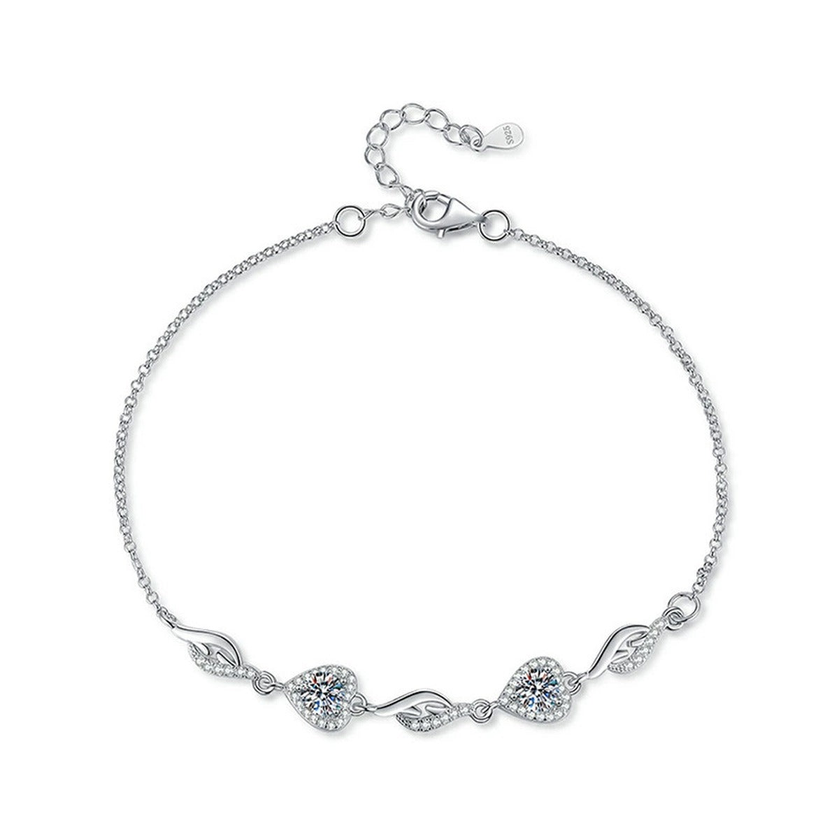 Heart and Butterfly Round Moissanite Bracelet with CZ in Gold-Plated S925 sterling silver styled product scene showing stone sparkle and chain detail