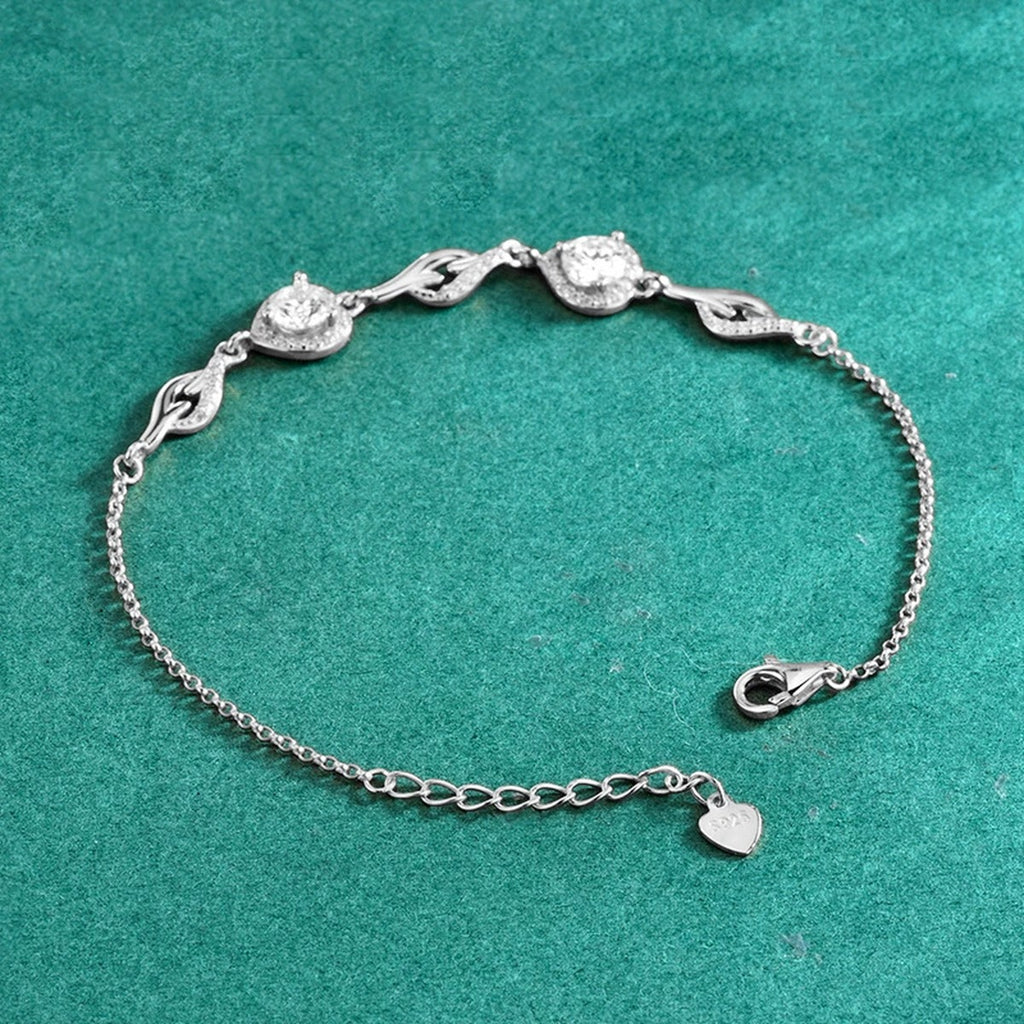 Heart and Butterfly Round Moissanite Bracelet with CZ in Gold-Plated S925 sterling silver additional product photo showing finish and setting