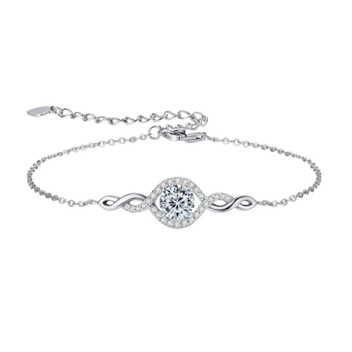 Infinity Halo Round Moissanite Bracelet with CZ in Gold-Plated S925 sterling silver styled product scene showing stone sparkle and chain detail