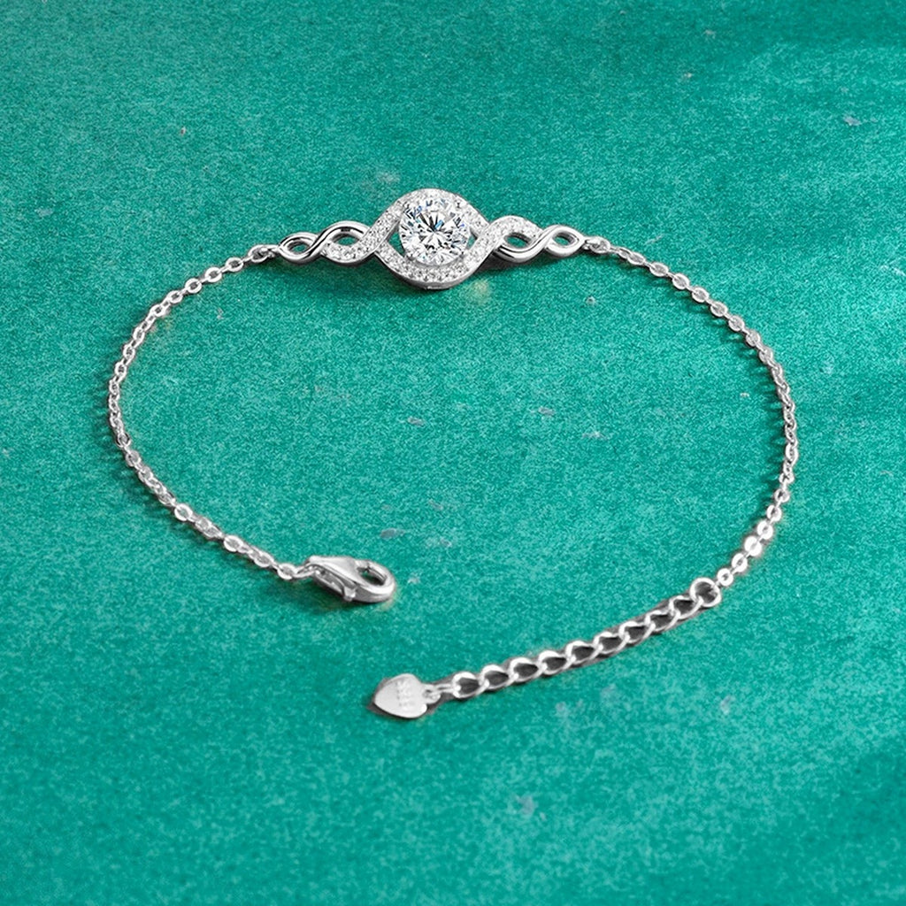 Infinity Halo Round Moissanite Bracelet with CZ in Gold-Plated S925 sterling silver additional product photo showing finish and setting