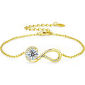 Infinity Round Moissanite Bracelet with CZ in Gold-Plated S925 sterling silver white background product photo showing bracelet shape and moissanite setting