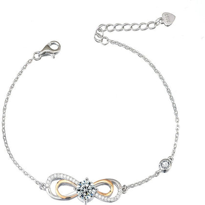 Galaxy Infinity Round Moissanite Bracelet with CZ in White Gold-Plated S925 sterling silver white background product photo showing bracelet shape and moissanite setting
