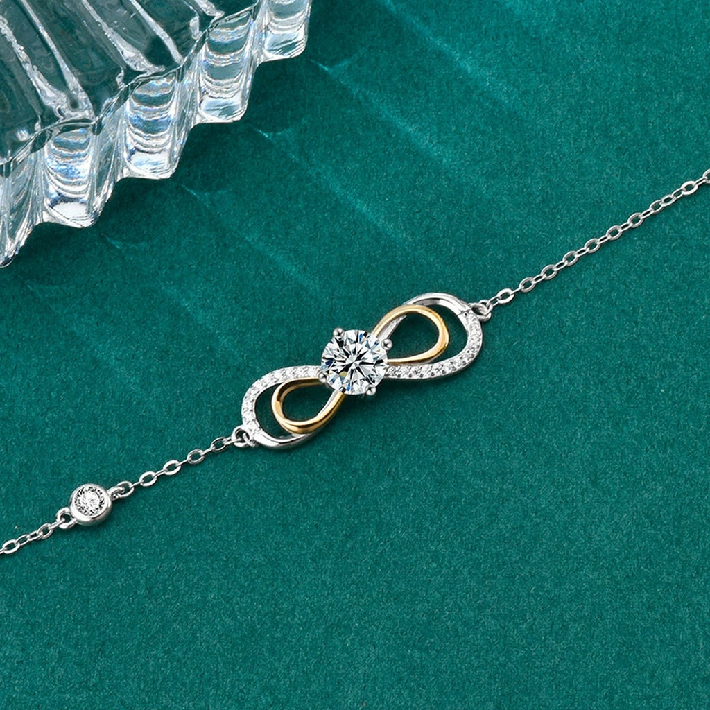 Galaxy Infinity Round Moissanite Bracelet with CZ in White Gold-Plated S925 sterling silver additional product photo showing finish and setting