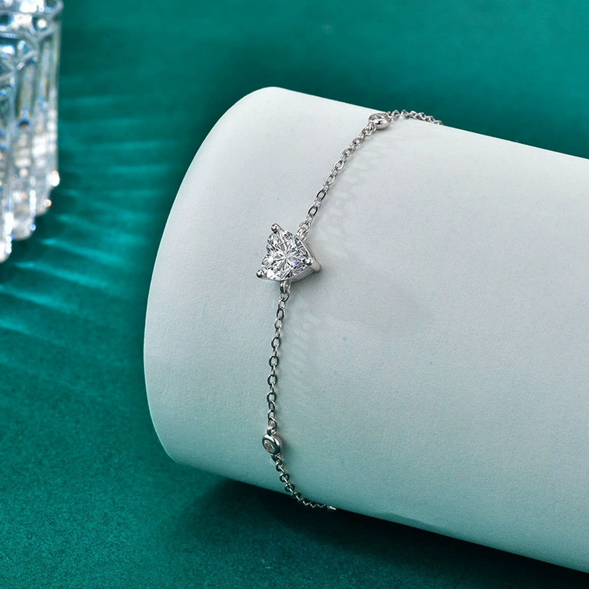 Heart-Cut Moissanite Charm Bracelet with CZ in Gold-Plated S925 sterling silver additional product photo showing finish and setting