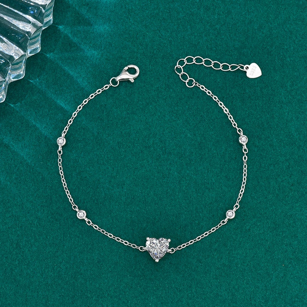 Heart-Cut Moissanite Charm Bracelet with CZ in Gold-Plated S925 sterling silver additional product photo showing finish and setting