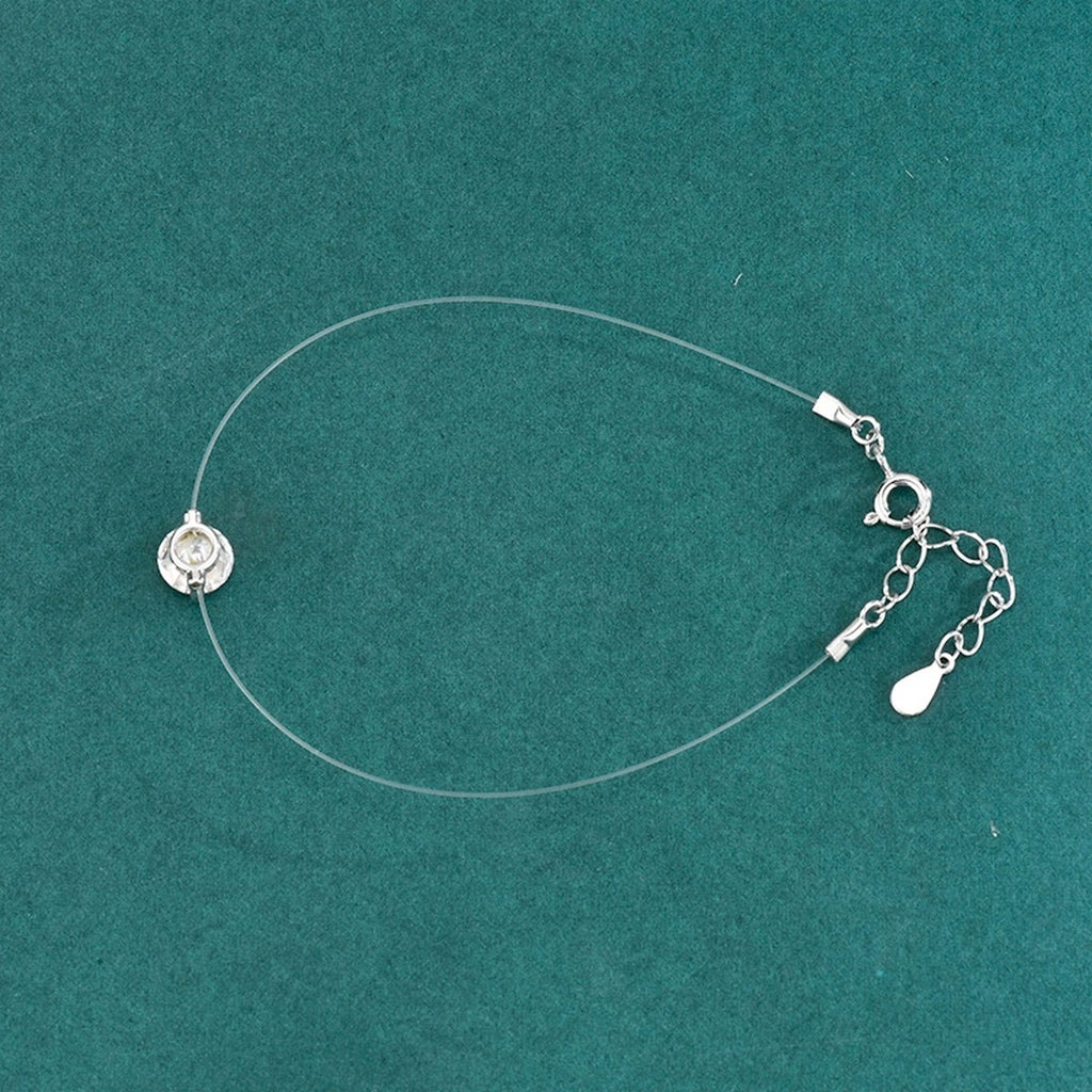 Round Moissanite Invisible Chain Bracelet in White Gold-Plated S925 sterling silver close-up bracelet detail view showing clasp and motif