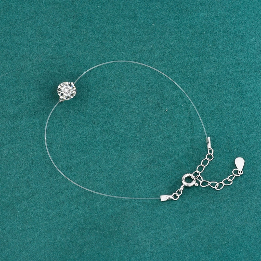 Round Moissanite Invisible Chain Bracelet in White Gold-Plated S925 sterling silver additional product photo showing finish and setting