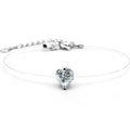 Heart-Cut Moissanite Invisible Chain Bracelet in White Gold-Plated S925 sterling silver white background product photo showing bracelet shape and moissanite setting