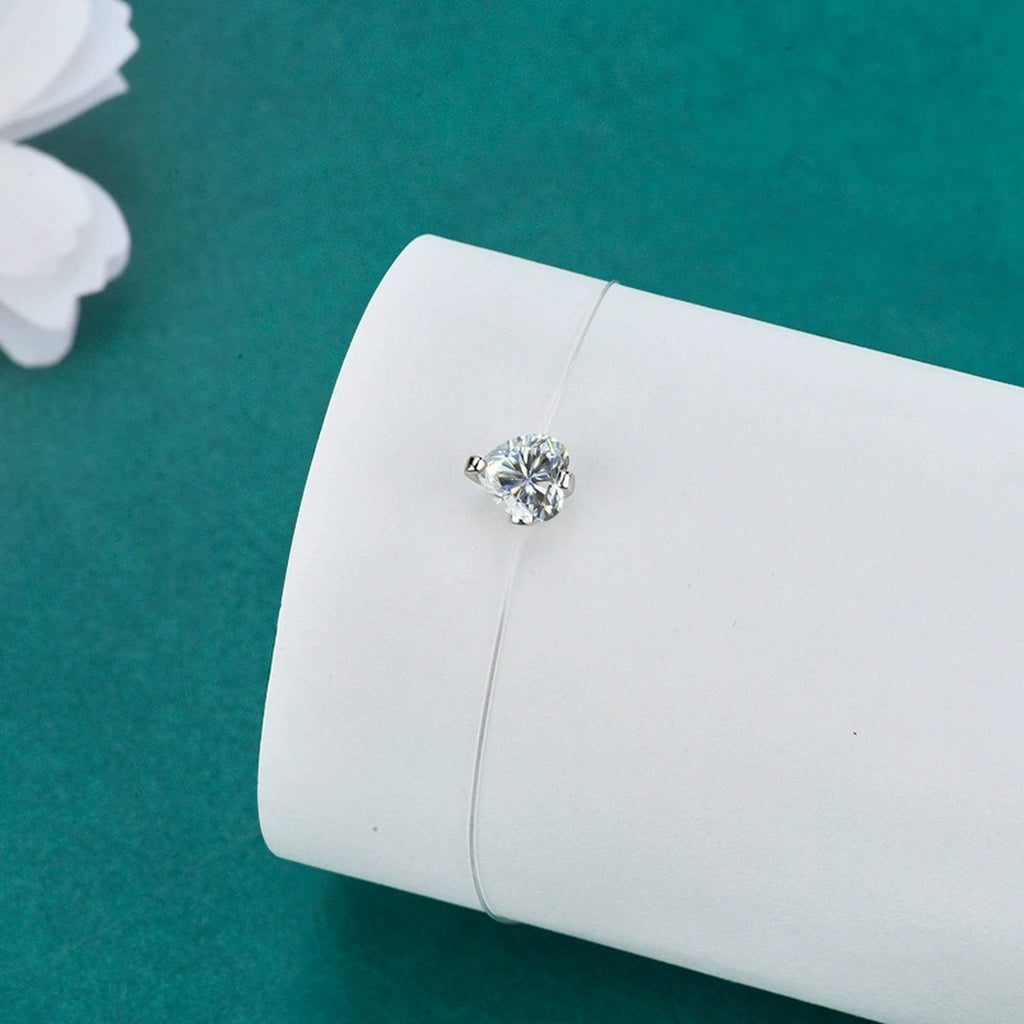 Heart-Cut Moissanite Invisible Chain Bracelet in White Gold-Plated S925 sterling silver additional product photo showing finish and setting