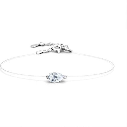 Pear-Cut Moissanite Invisible Chain Bracelet in White Gold-Plated S925 sterling silver white background product photo showing bracelet shape and moissanite setting