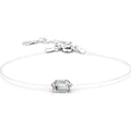 Emerald or Radiant-Cut Moissanite Invisible Chain Bracelet in White Gold-Plated S925 sterling silver white background product photo showing bracelet shape and moissanite setting