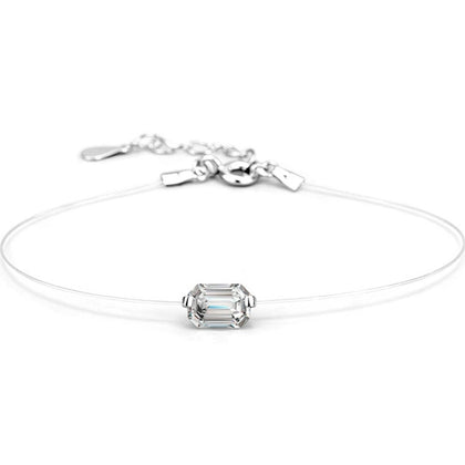 Emerald or Radiant-Cut Moissanite Invisible Chain Bracelet in White Gold-Plated S925 sterling silver white background product photo showing bracelet shape and moissanite setting