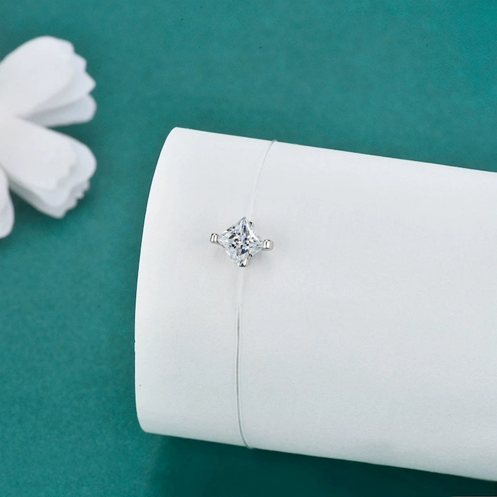 Princess-Cut Moissanite Invisible Chain Bracelet in White Gold-Plated S925 sterling silver additional product photo showing finish and setting