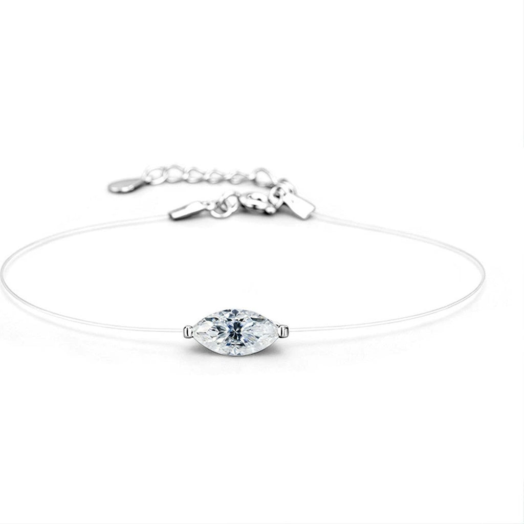 Marquise-Cut Moissanite Invisible Chain Bracelet in White Gold-Plated S925 sterling silver white background product photo showing bracelet shape and moissanite setting