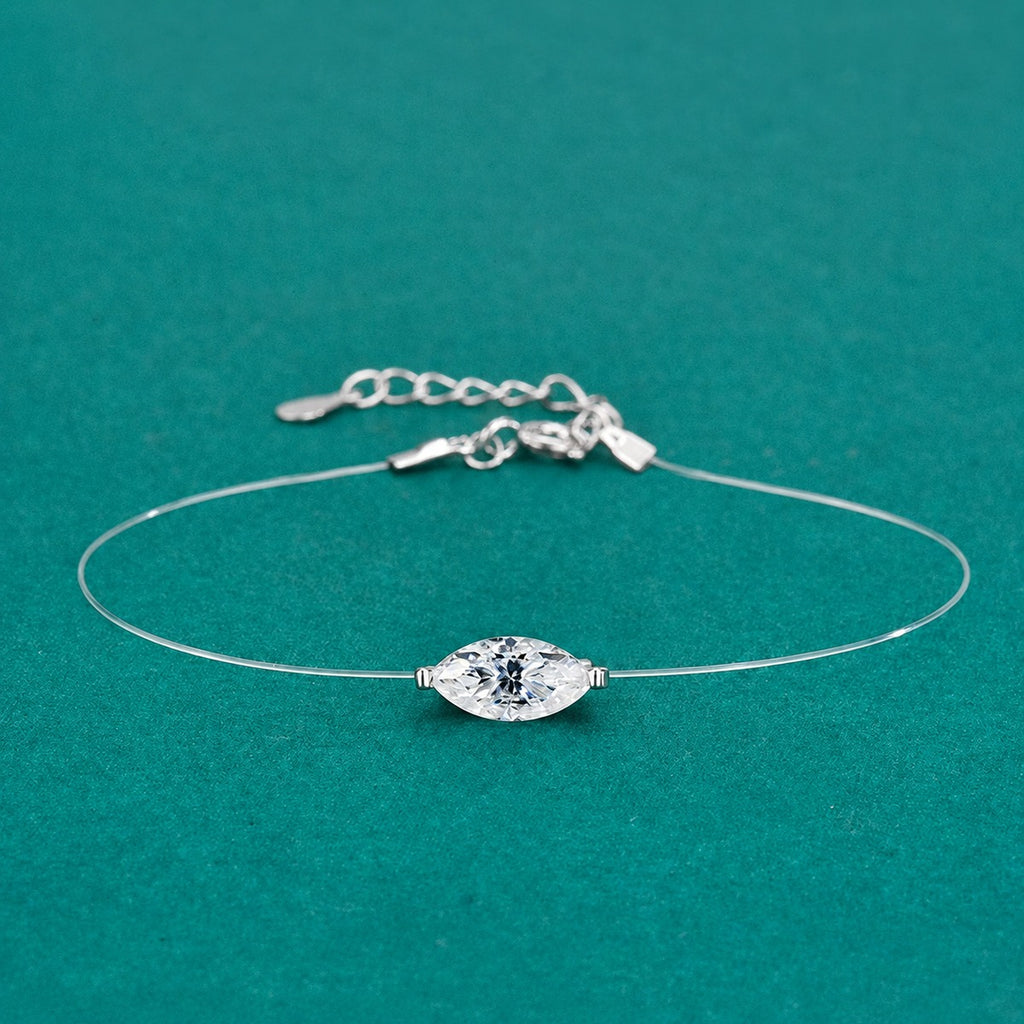 Marquise-Cut Moissanite Invisible Chain Bracelet in White Gold-Plated S925 sterling silver styled product scene showing stone sparkle and chain detail