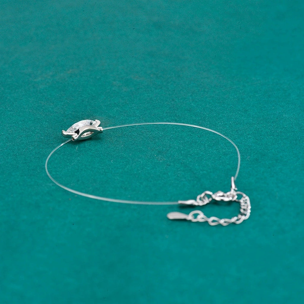 Marquise-Cut Moissanite Invisible Chain Bracelet in White Gold-Plated S925 sterling silver additional product photo showing finish and setting