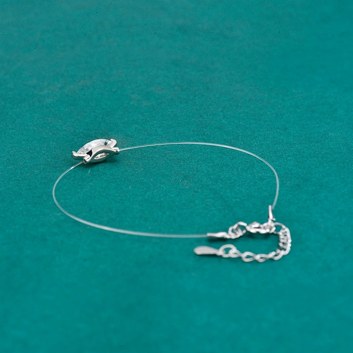 Marquise-Cut Moissanite Invisible Chain Bracelet in White Gold-Plated S925 sterling silver additional product photo showing finish and setting