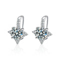 Star Halo Round Moissanite Hook Drop Earrings with CZ in White Gold-Plated S925 sterling silver white background product photo showing the pair, stone shape, and hook drop earrings silhouette
