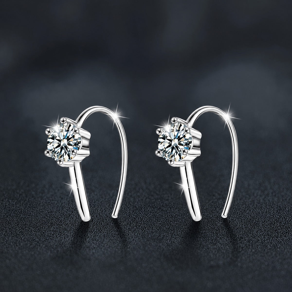 Round Moissanite Hook Earrings in Gold-Plated S925 sterling silver product scene view showing angled setting detail
