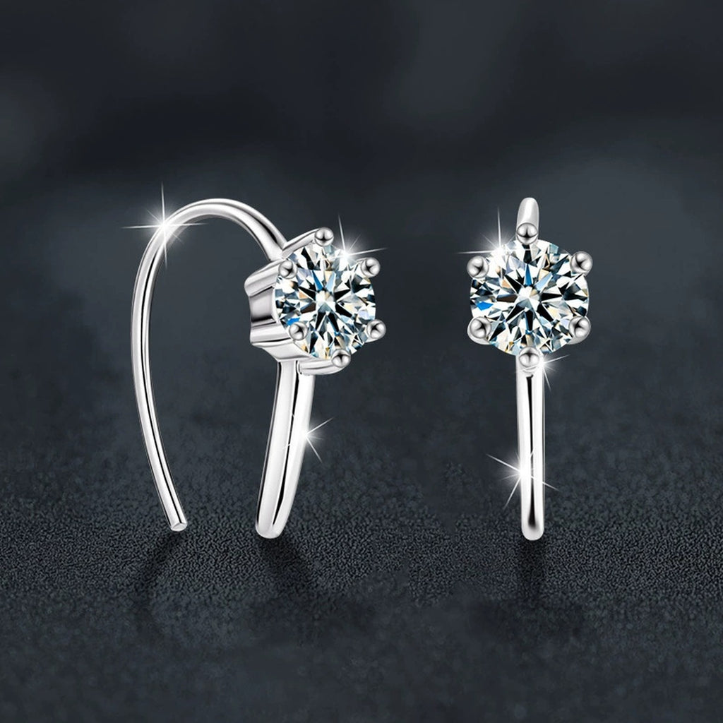Round Moissanite Hook Earrings in Gold-Plated S925 sterling silver product scene view showing side profile