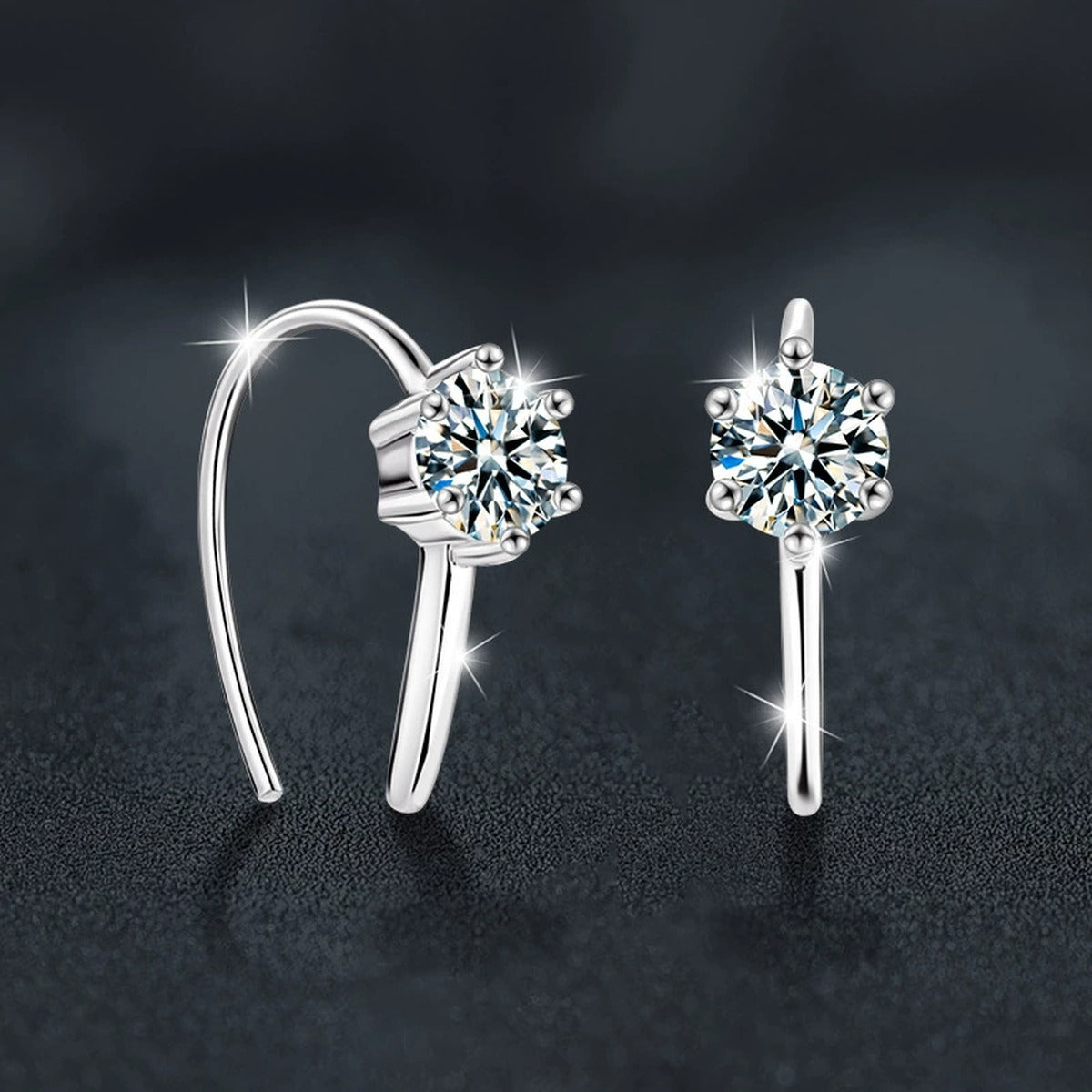 Round Moissanite Hook Earrings in Gold-Plated S925 sterling silver product scene view showing side profile
