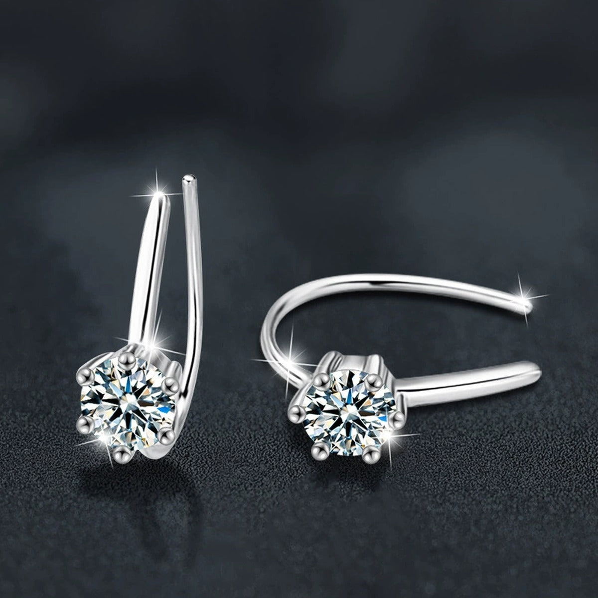 Round Moissanite Hook Earrings in Gold-Plated S925 sterling silver product scene view showing pair comparison